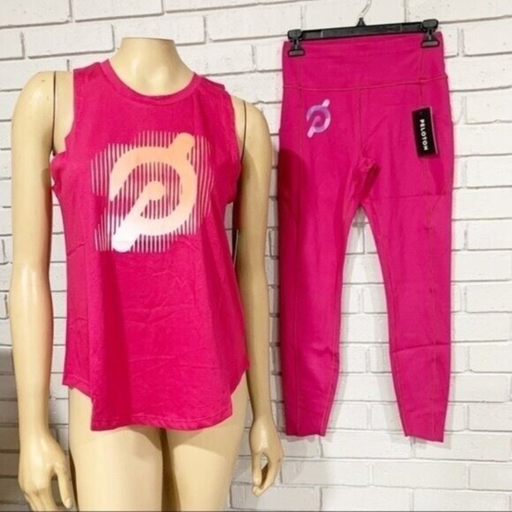Peloton Womens High Rise Pocket Leggings Fuchsia Pink Reflective Logo Activewear - Picture 9 of 10